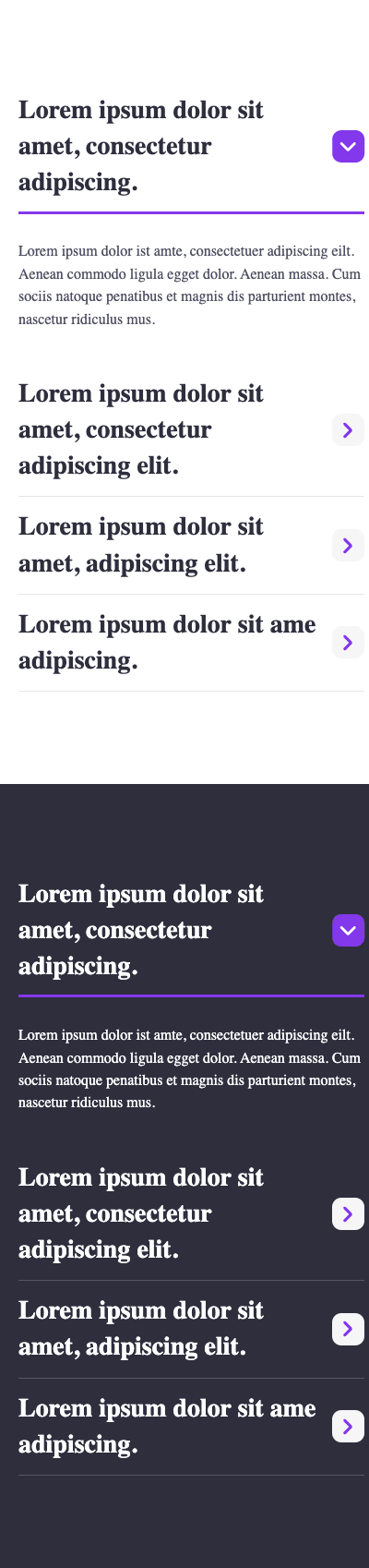 Accordion on mobile, light and dark