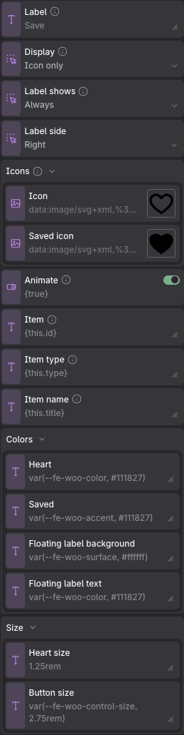 The Wishlist Button properties panel