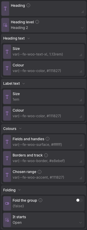 The Price Filter properties panel