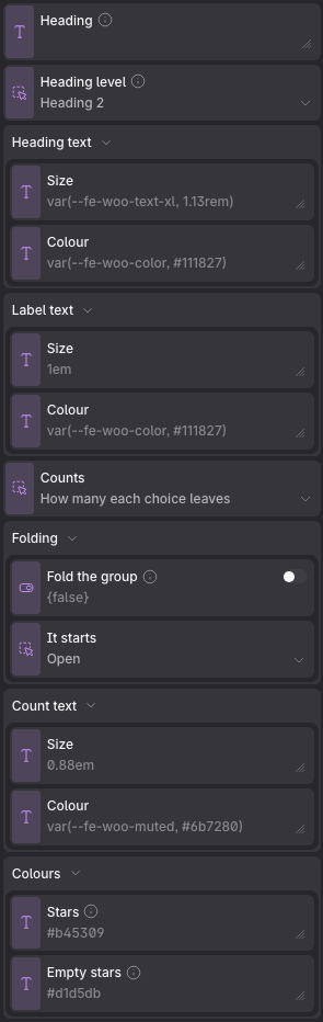 The Rating Filter properties panel