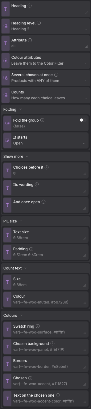 El panel de propiedades de Attribute Filter